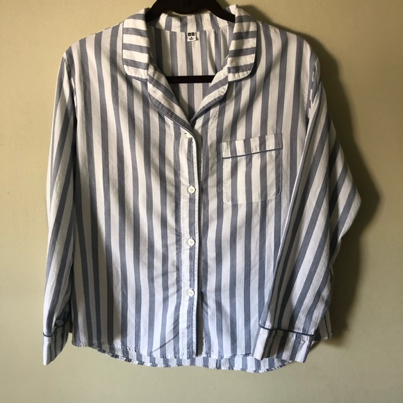 Uniqlo Blue White Stripe Pajama Button Down Medium - Picture 3 of 7